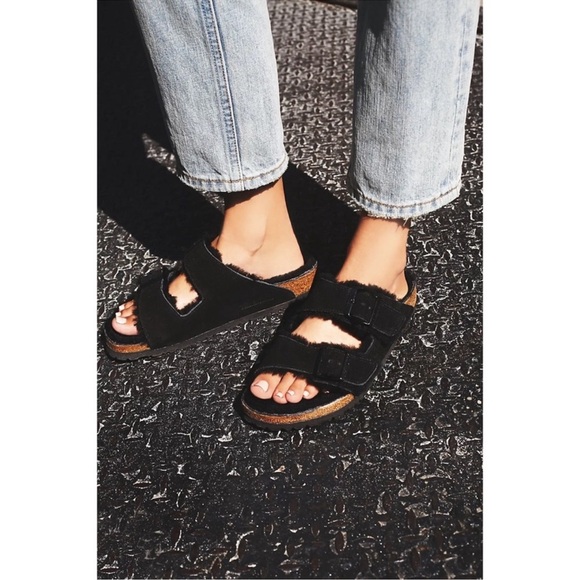 New Birkenstock Arizona Shearling Sandals in Suede Black US 8 / EUR 39 - Picture 8 of 12